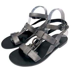 Coach Elaine Sandals in Metallic Gun Metal Pebble Leather‎ Sz 8.5